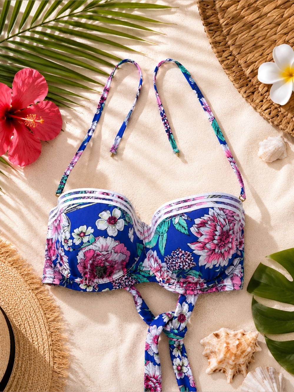 💙 Shade & Shore Floral Underwire Bikini Swim Top 36C | Blue Tropical EUC